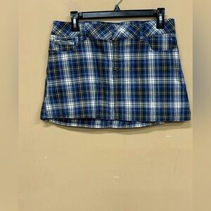 Vintage 90s Y2K Abercrombie & Fitch Blue Plaid Micro Mini Skirt Low Rise Sz 6